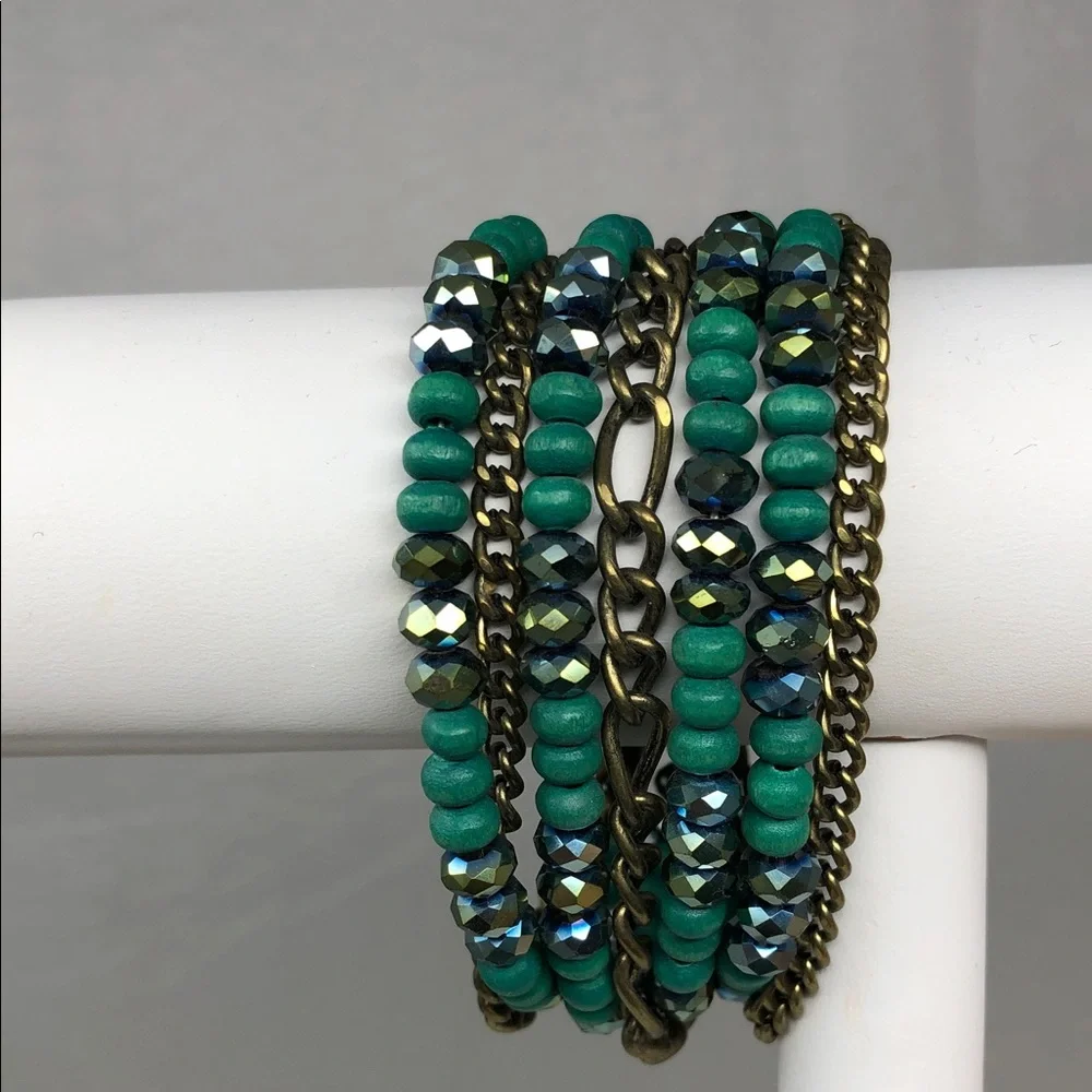Multi-Strand Turquoise Tone Beaded Chain Bracelet - Unbranded - Picture 7 of 7